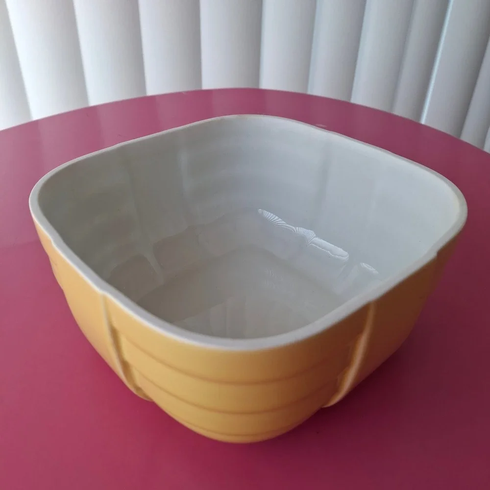 Vintage Hall China for Hotpoint Yellow Ribbed Ceramic Refrigerator Dish with Lid